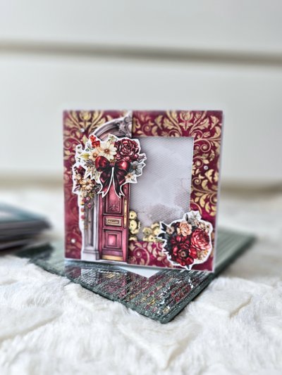 Kartka ślubna rocznicę drzwi burgund shaker card - zdjęcie 1