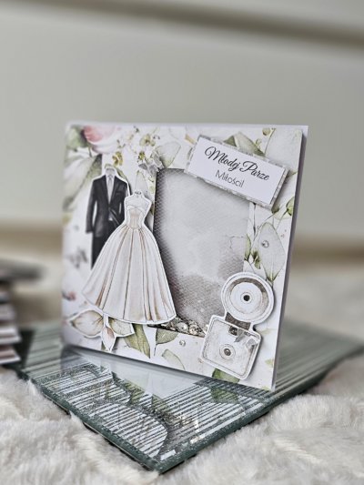 Kartka ślubna garnitur i suknia ślubna shaker card - zdjęcie 1