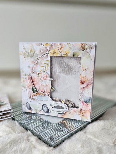 Kartka ślubna shaker card wesele samochód ślubny - zdjęcie 1