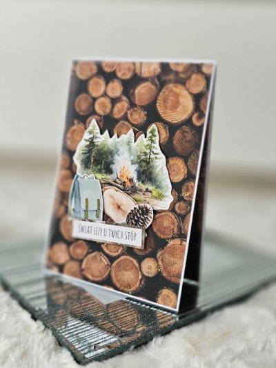 Kartka urodzinowa leśna, wyprawa camping - zdjęcie 1