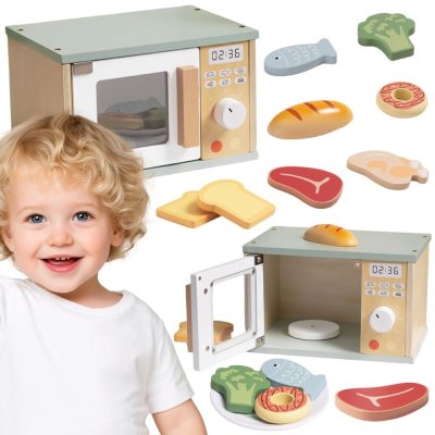 TOOKY TOY Drewniana Kuchenka Mikrofalowa Zestaw Produktów Spożywczych - zdjęcie 1