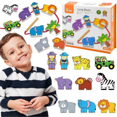 VIGA Drewniana Nawlekanka Przeplatanka Klocki Safari ZOO Montessori - zdjęcie 1