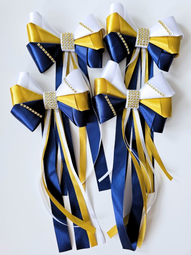 Kokardy do dekoracji samochodu- 4 szt navy blue granat złote - zdjęcie 1