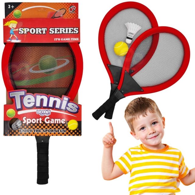 WOOPIE Duże Rakietki do Tenisa Badminton dla Dzieci Zestaw + Piłka Lotka - zdjęcie 1